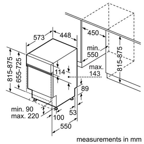 Bản vẽ kỹ thuật của máy rửa chén âm tủ Bosch SPI46MS01E