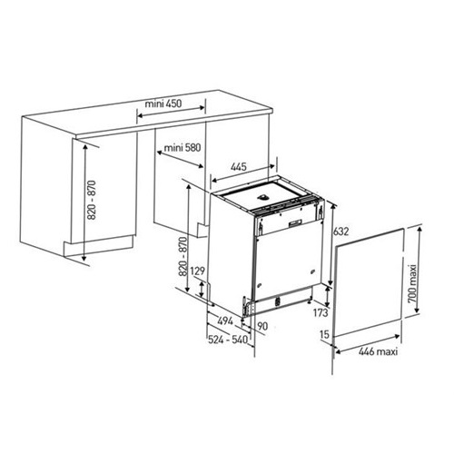 Bản vẽ kỹ thuật của máy rửa chén độc lập Bosch SPS25CI03E