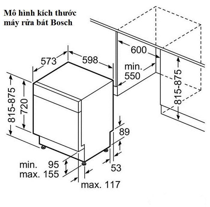 Bản vẽ kỹ thuật của máy rửa chén âm tủ Bosch SMI68MS07E