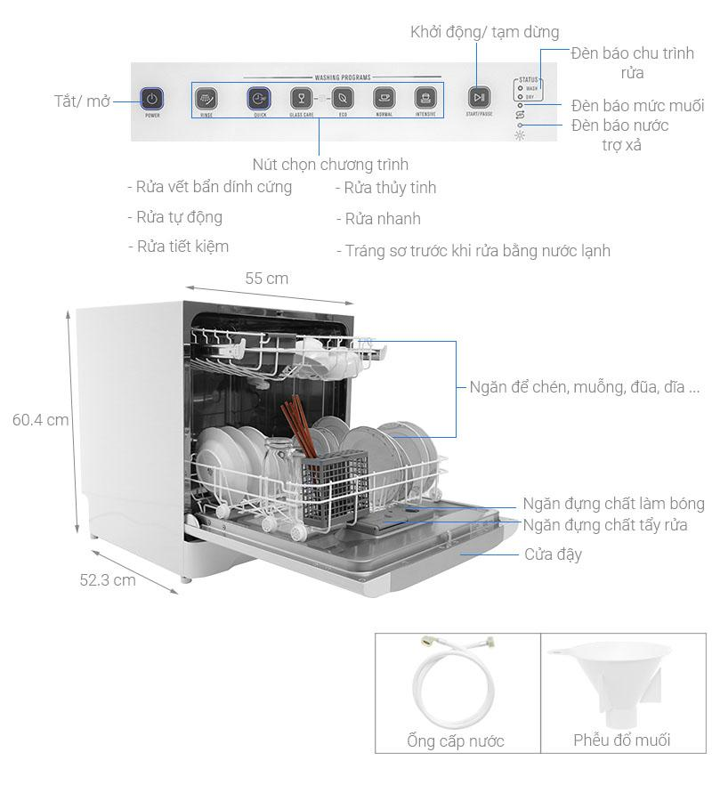 Kích thước lắp đặt máy rửa chén Electrolux ESF6010BW