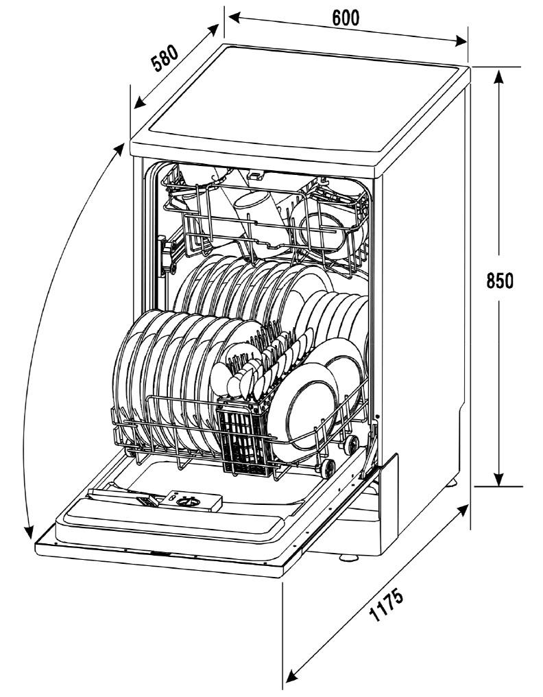 Thông số kích thước của máy rửa chén WQP12-9242A