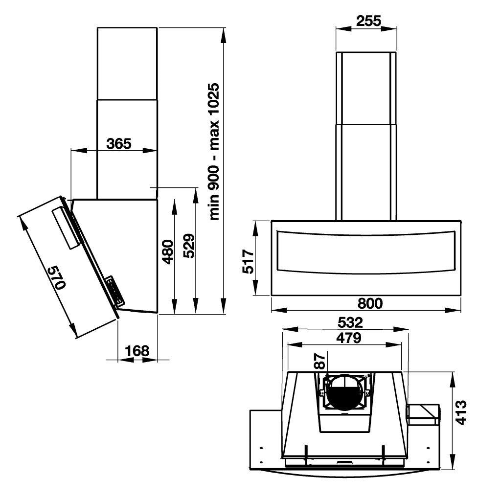 Hình ảnh bản vẽ kỹ thuật máy hút mùi gắn tường Hafele HH-WVG80B 538.84.218