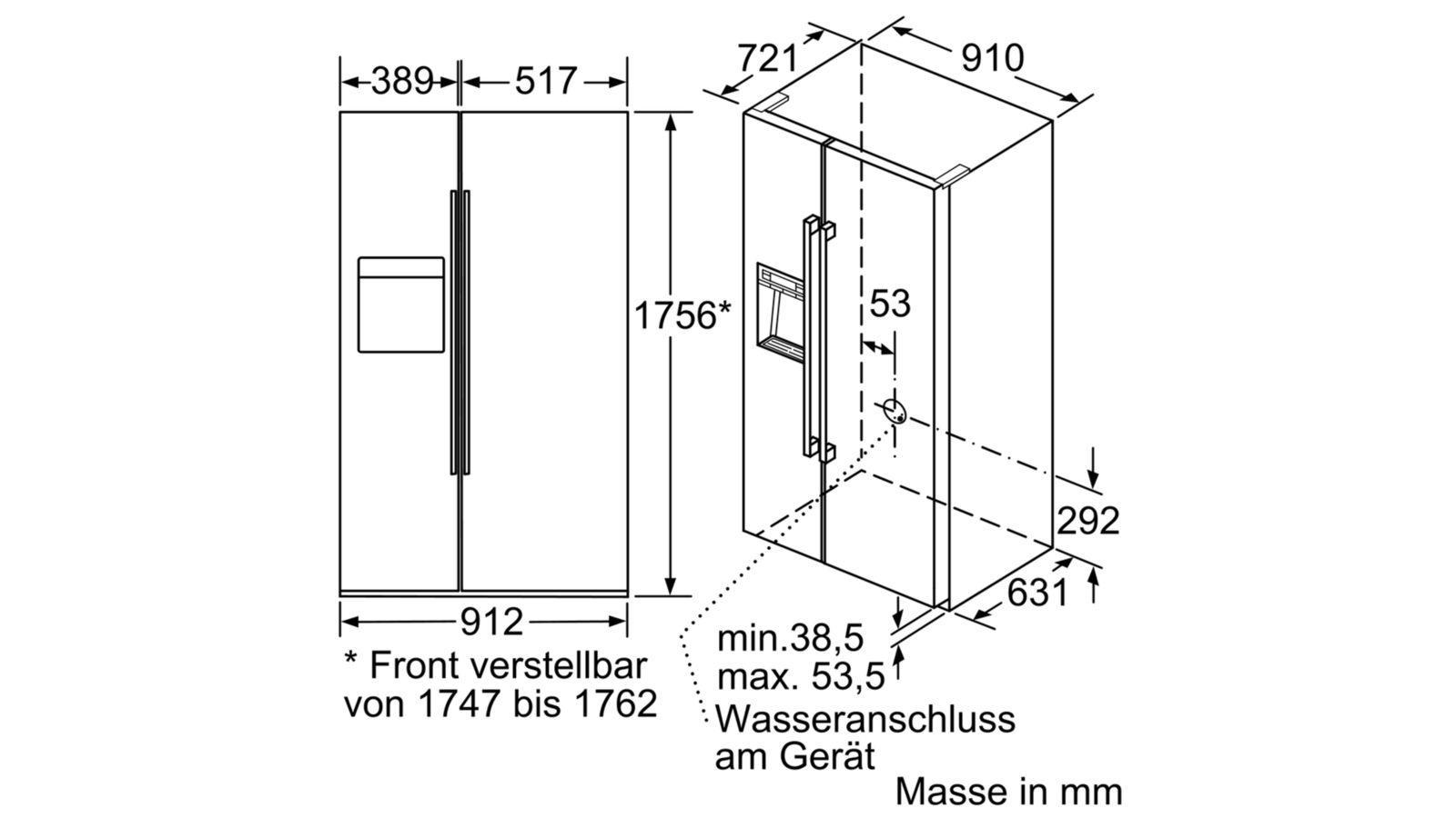 Kích thước lắp đặt tủ lạnh Bosch KAD92SB30