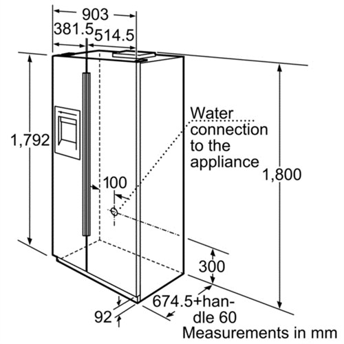 Kích thước lắp đặt tủ lạnh Bosch KAN58A75