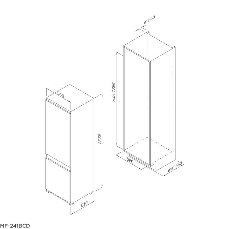 Thông số kỹ thuật tủ lạnh âm tủ Malloca MF-241BCD