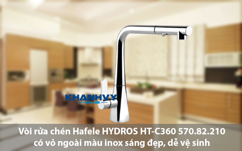 Vòi rửa chén Hafele HYDROS HT-C360 570.82.210 có vỏ ngoài màu inox sáng đẹp, dễ vệ sinh