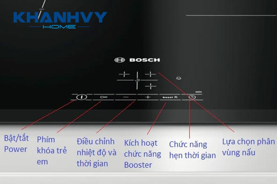 Bảng điều khiển chọn chế độ nấu của bếp điện Bosch