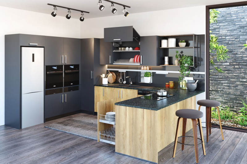 Tủ bếp có tông màu hài hòa với nội thất bếp