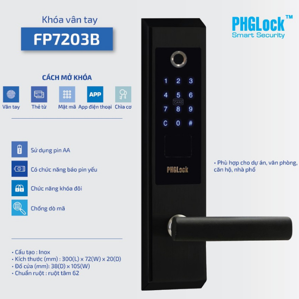 Khóa vân tay PHGlock FP7203B - L App |A